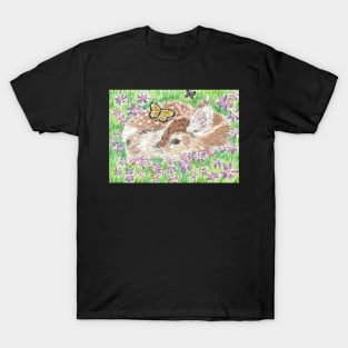 Baby deer  flowers butterflies T-Shirt